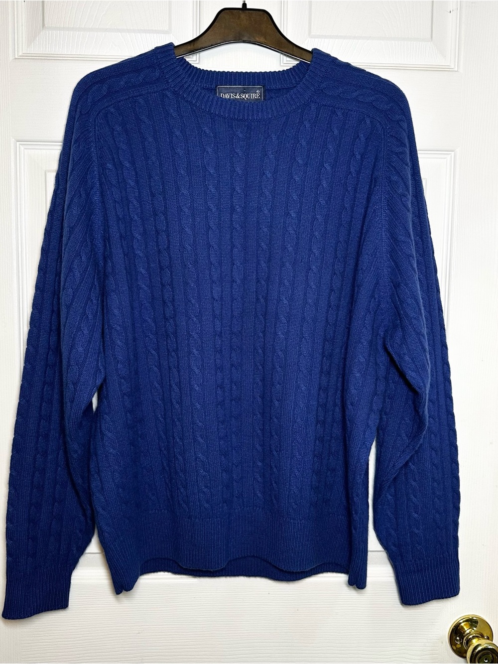 Davis And Squire 100% Cashmere Sweater Royal Blue Cable Knit Crew Neck Men's L